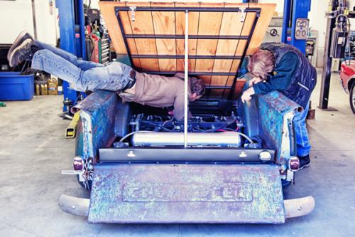 Ryan Close of Young at Heart Customs working on a vintage truck restomod.
